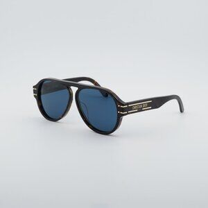 Dior DIORSIGNATURE A1U 20B0 Sunglasses Dark Havana Aviator Frame, Blue Lenses